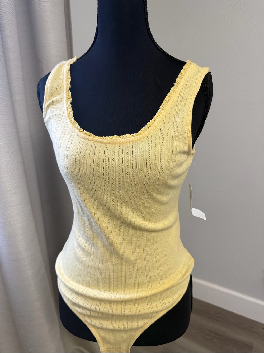 Scoop Neck Yellow Ribbed Tank Bodysuit - Women